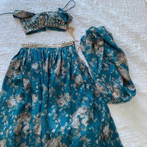 Floral Indian Lehenga Choli with Dupatta and cancan